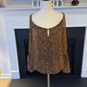 Spenser Jeremy 100% Silk Crinkle Blouse | Brown Abstract Print | Size 4